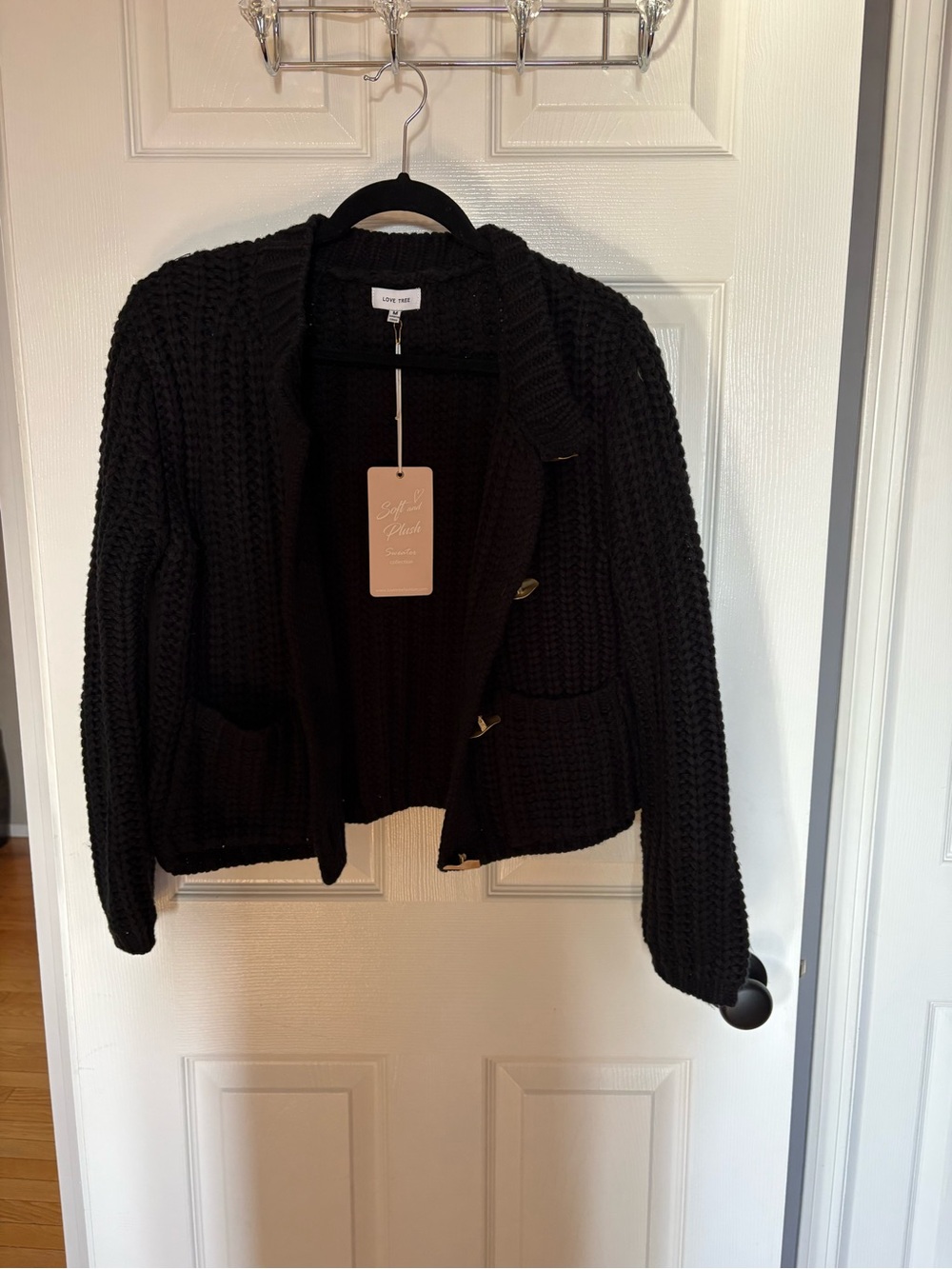 Love Tree Black Chunky Knit Cardigan with Pockets